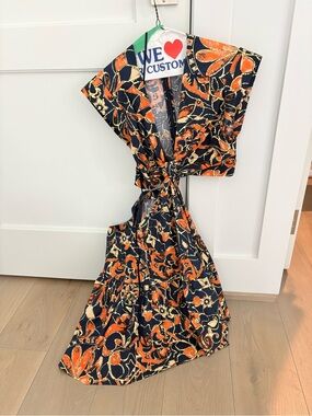 A.L.C. Navy and Orange Floral Tie-Waist Mini Dress